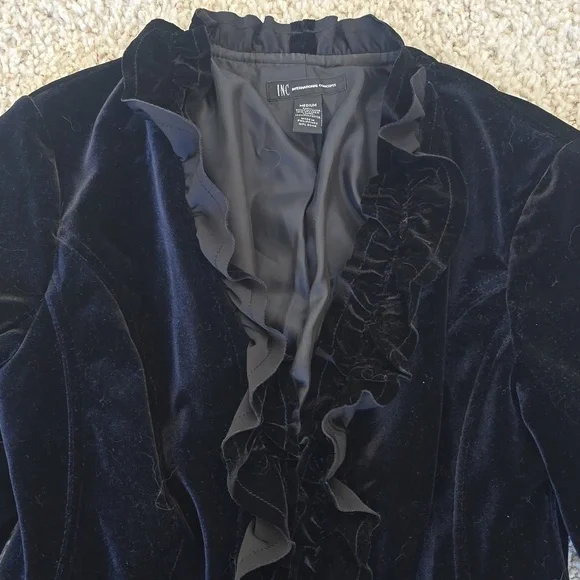 Inc Black Velvet Zippered Blazer Medium - Picture 3 of 10
